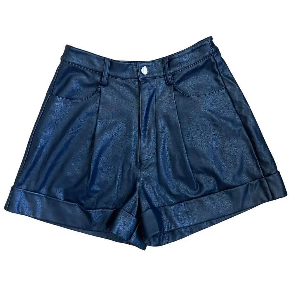 WEWOREWHAT Black Faux Leather High-Waisted Shorts Size 25